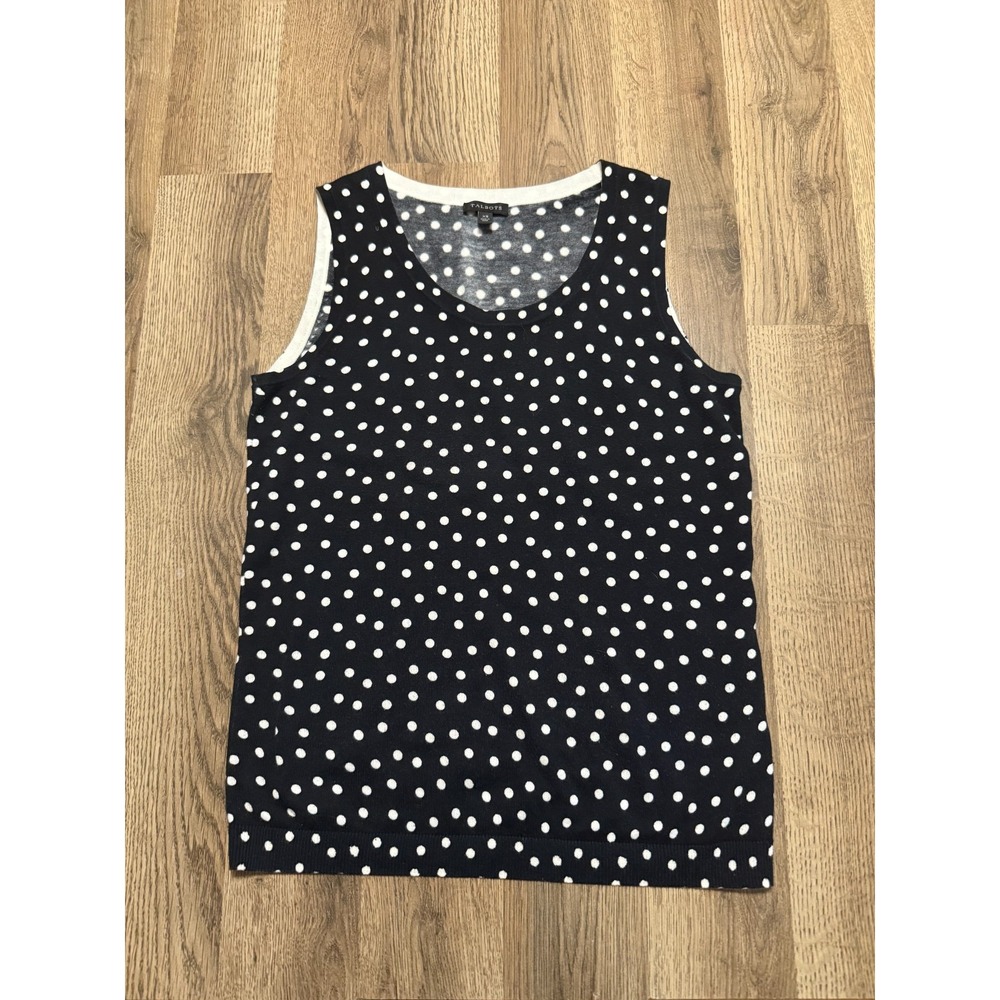 Talbots Tank Top, Women's Size XS, BlacK, White Polka Dots, Scoop Neck